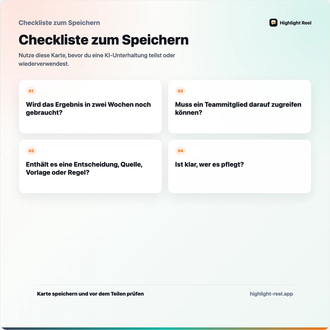 Checkliste zum Speichern für KI-Wissensbasis oder Chatverlauf: Wohin nützliche Gespräche gehören