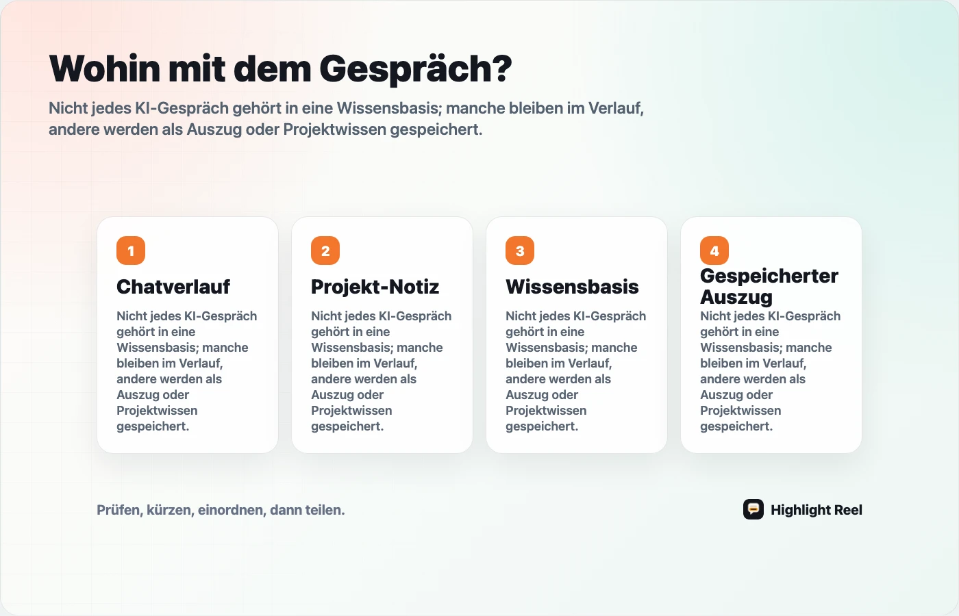 Routing-Modell für KI-Chatverlauf, Notizen, Wissensbasis und gespeicherte Auszüge