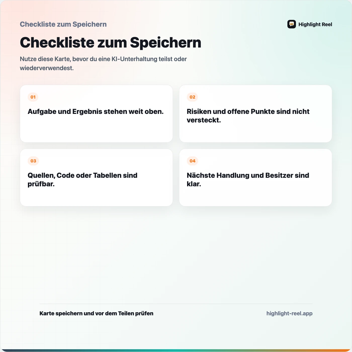 Checkliste zum Speichern für ChatGPT-Teamübergabe: Aus einer Unterhaltung eine Übergabenotiz machen