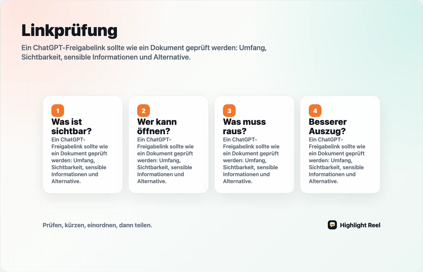 Prüfschritte vor dem Senden eines ChatGPT-Freigabelinks