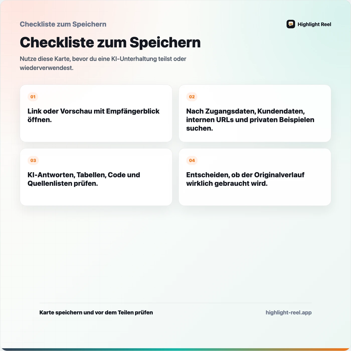 Checkliste zum Speichern für ChatGPT-Freigabelink und Datenschutz: Was andere sehen können