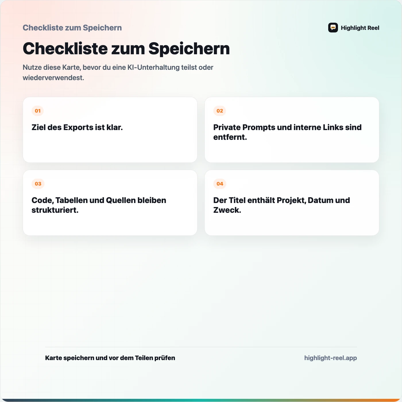 Checkliste zum Speichern für ChatGPT-Unterhaltung exportieren, ohne die nützlichen Teile zu verlieren