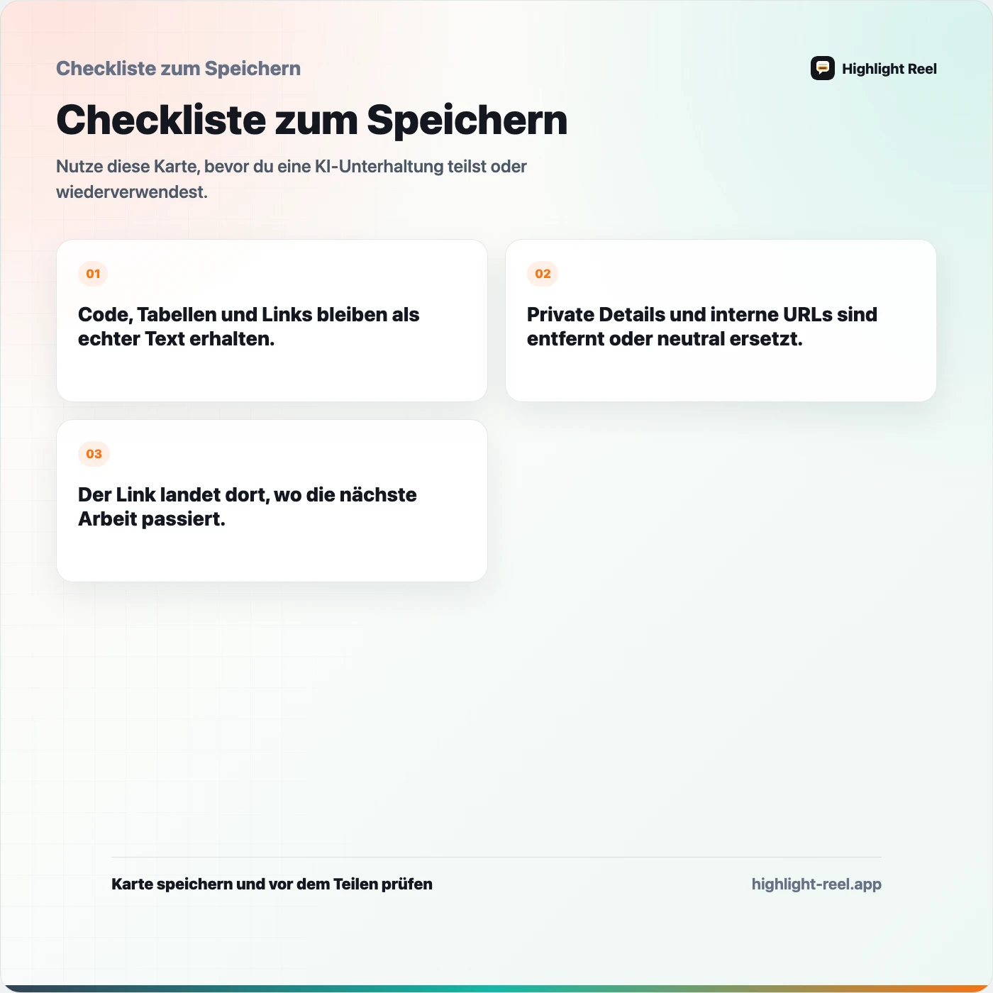 Checkliste zum Speichern für ChatGPT-Unterhaltung ohne Screenshots teilen