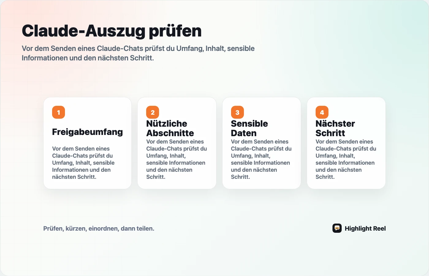 Checkliste zum Teilen ausgewählter Claude-Chat-Abschnitte mit Kollegen