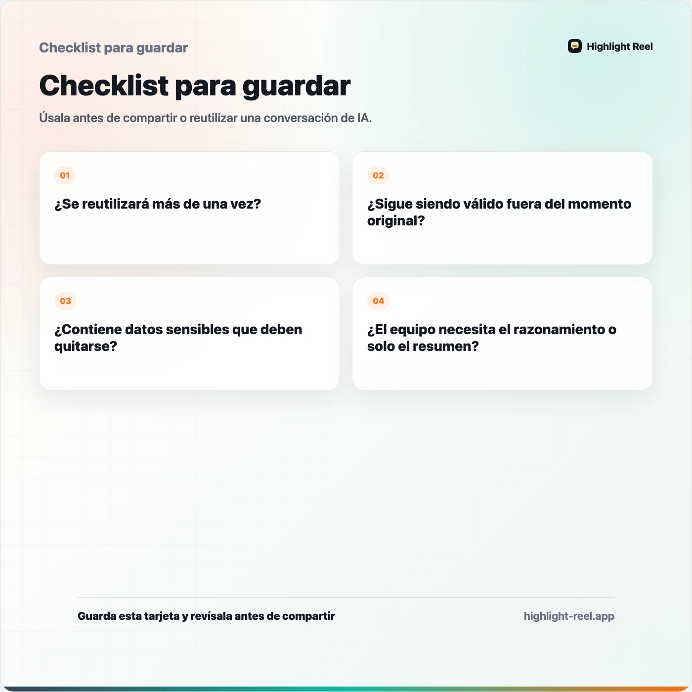Checklist para guardar sobre Base de conocimiento de IA o historial de chat: dónde guardar conversaciones útiles