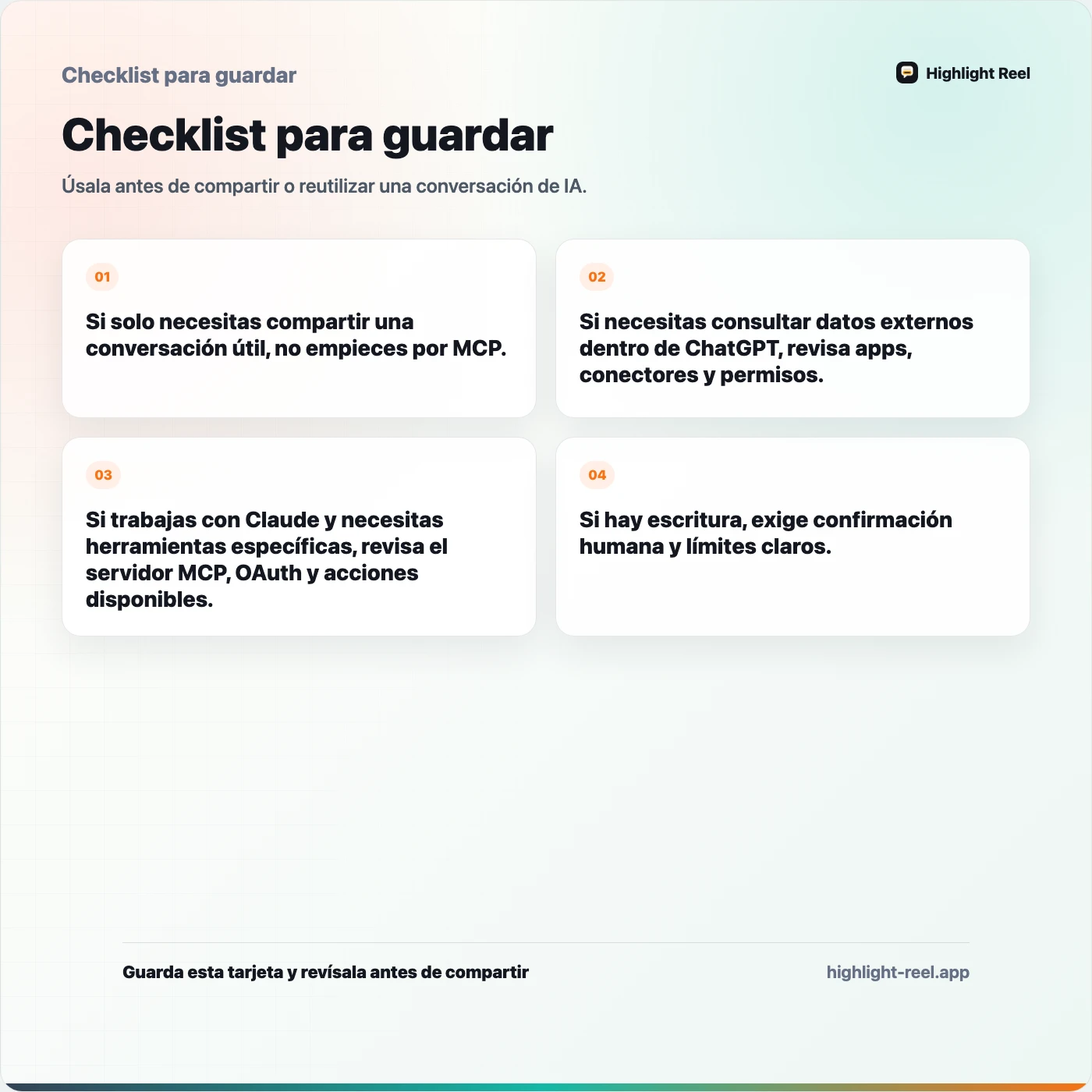Checklist para guardar sobre Conectores de ChatGPT vs Claude MCP: qué cambia en tu trabajo