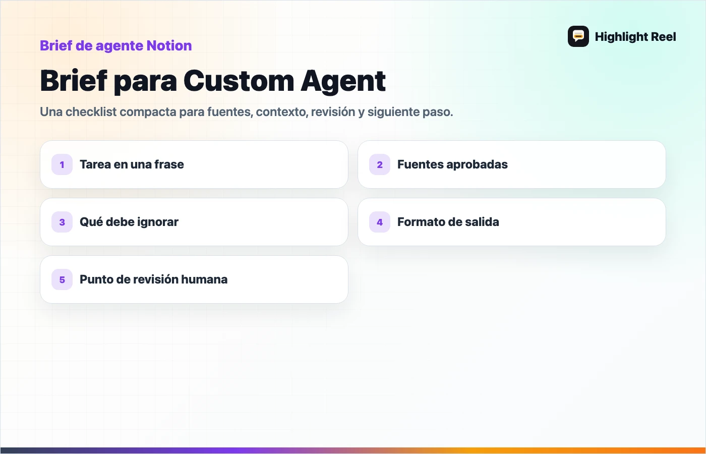 Checklist para guardar y compartir trabajo de IA: Brief para Custom Agent