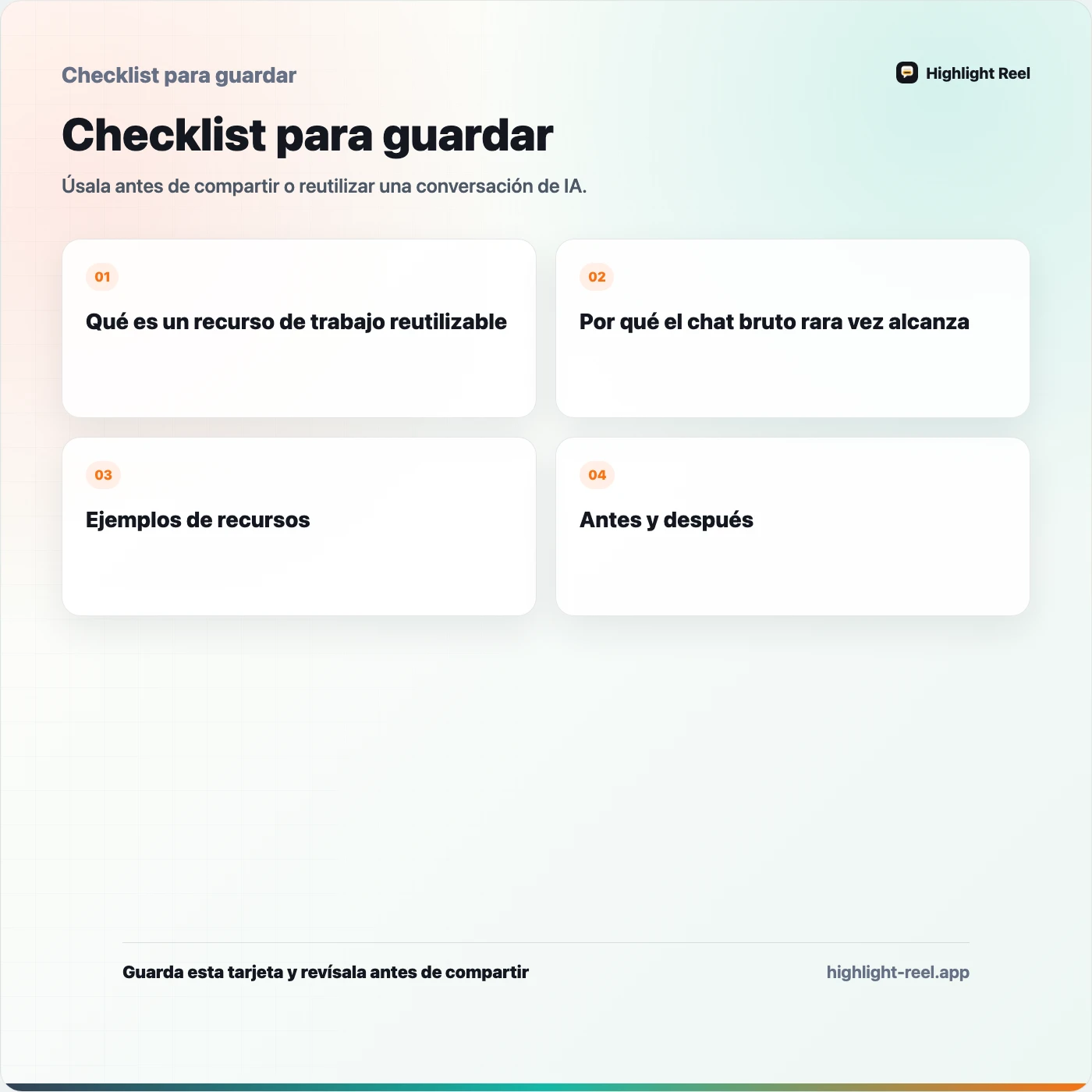 Checklist para guardar sobre Cómo convertir un chat de IA en un recurso de trabajo reutilizable