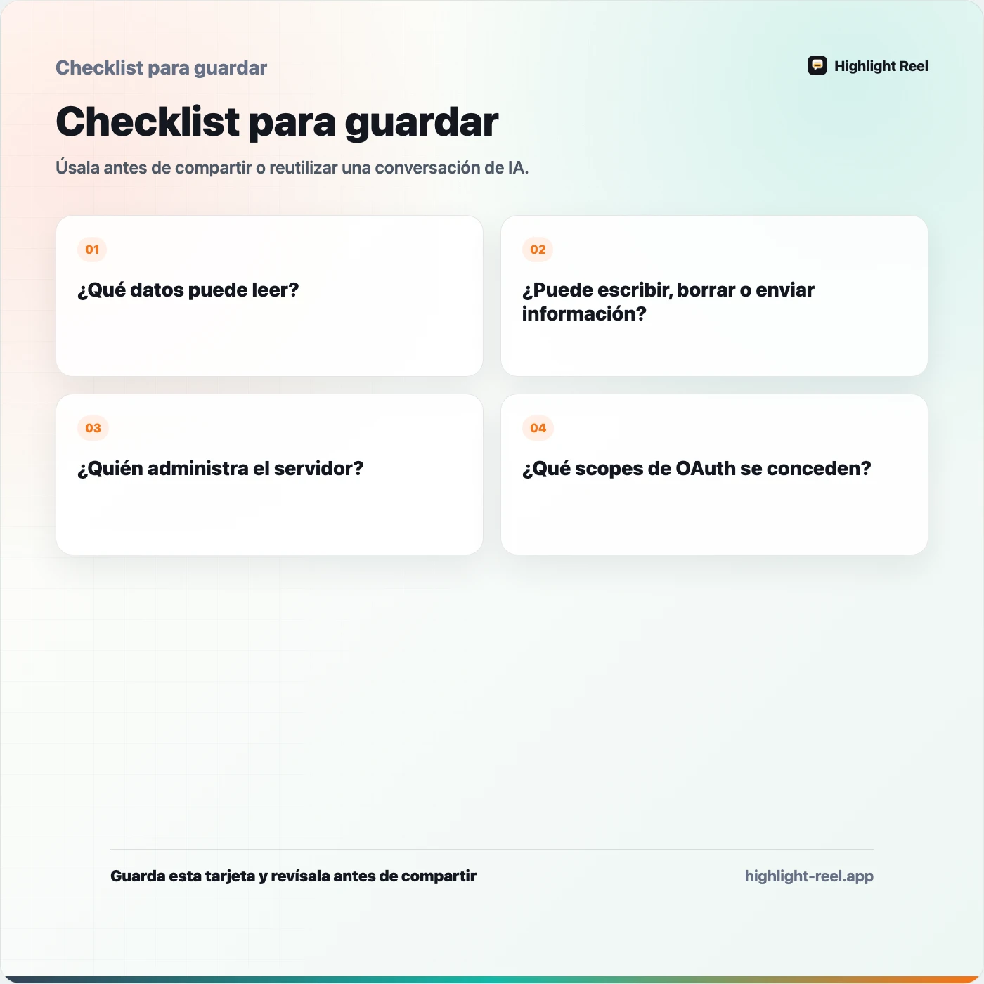 Checklist para guardar sobre Qué es un conector MCP: guía clara para usuarios de ChatGPT y Claude