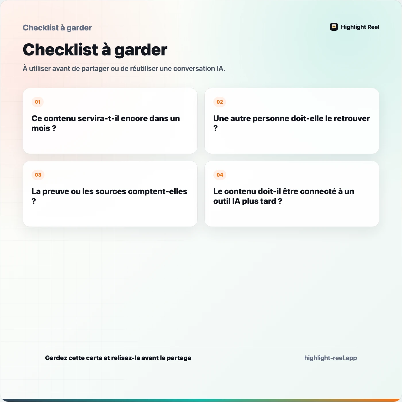 Checklist à garder pour Base de connaissances IA ou historique de conversation : où ranger le travail utile