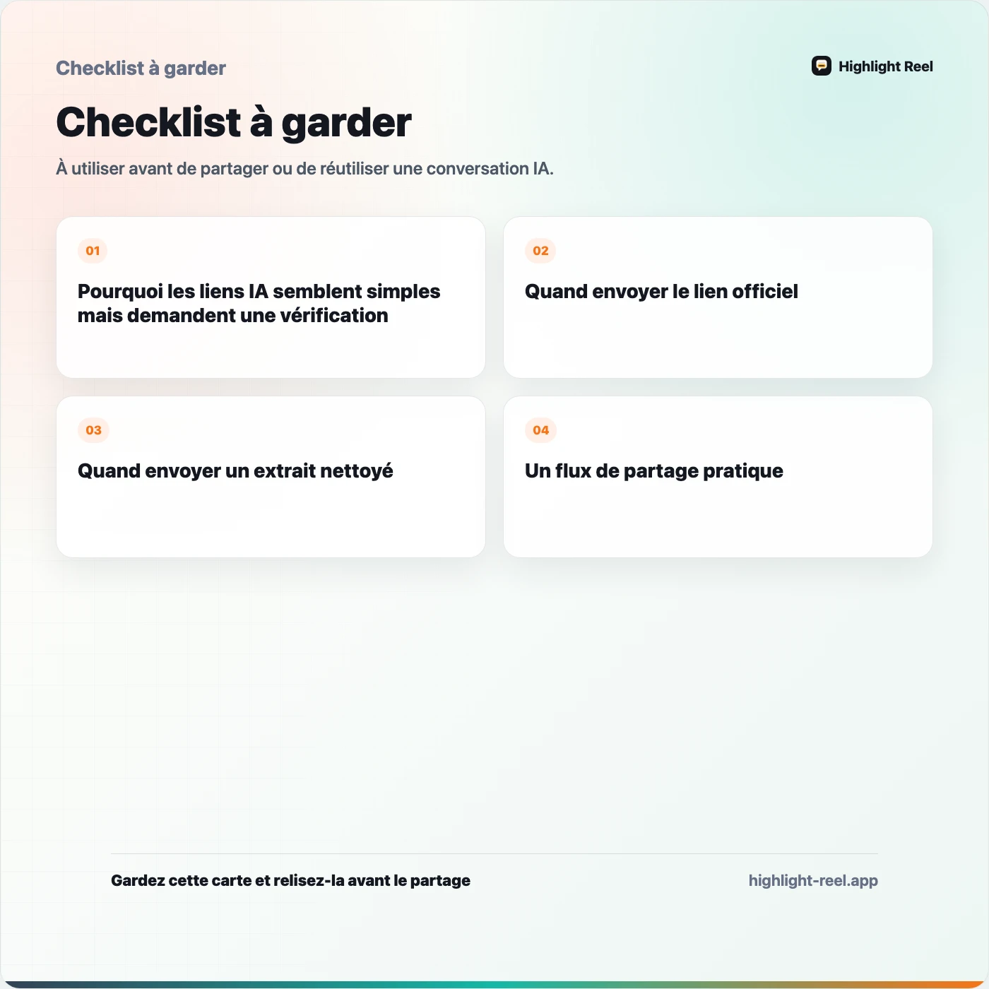 Checklist à garder pour ChatGPT, Claude et Gemini : comparer les liens de partage