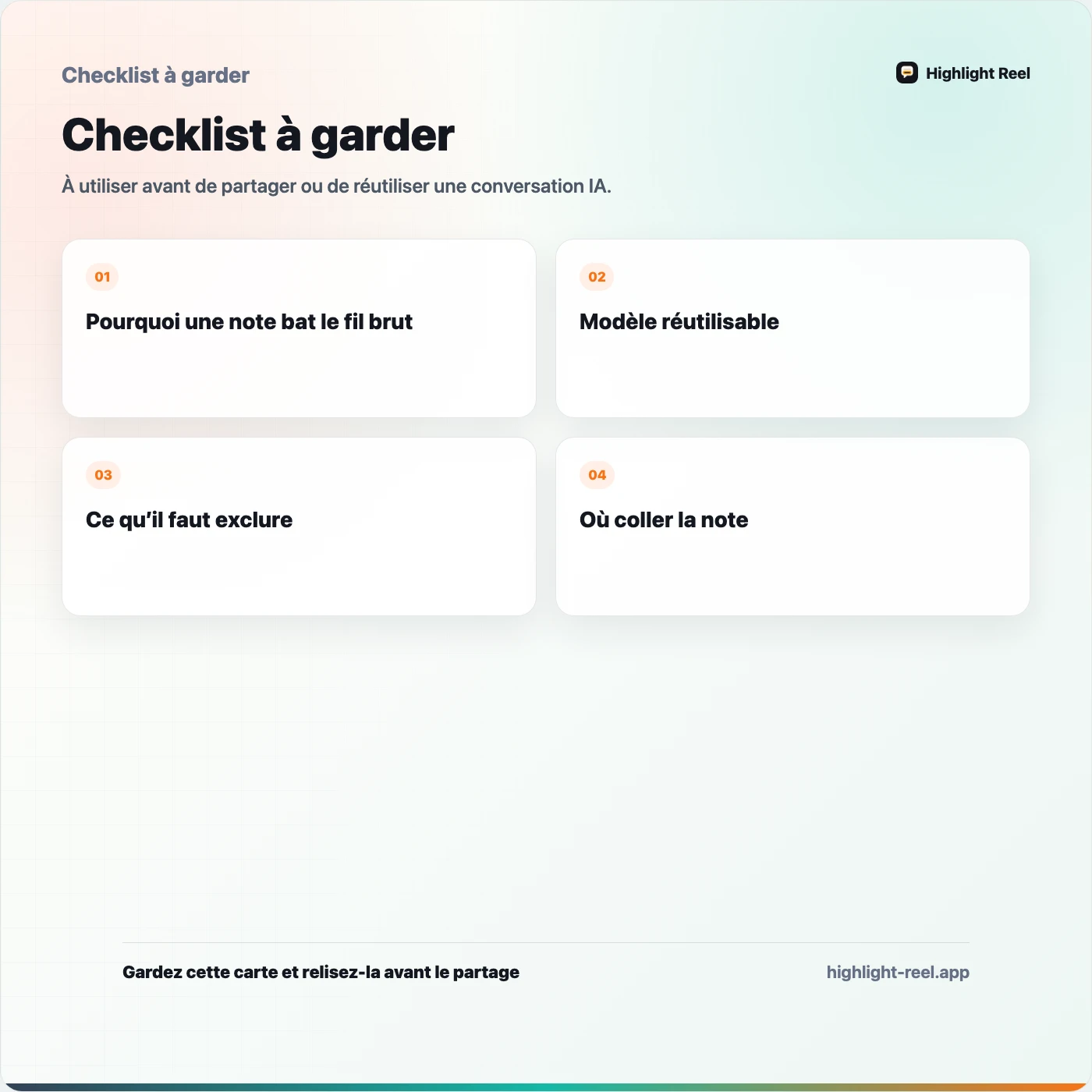 Checklist à garder pour Passage de relais ChatGPT : transformer une conversation en note d’équipe