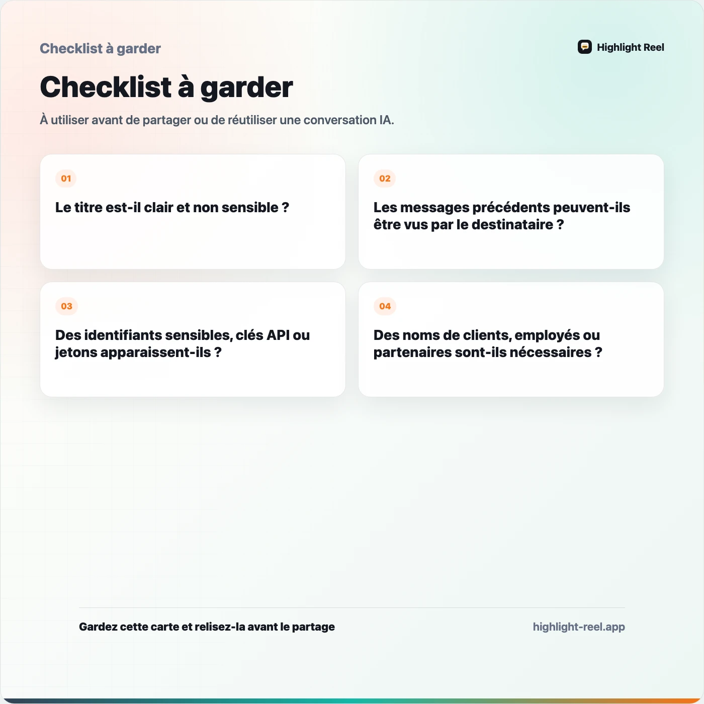 Checklist à garder pour Confidentialité des liens de partage ChatGPT : ce que les autres peuvent voir
