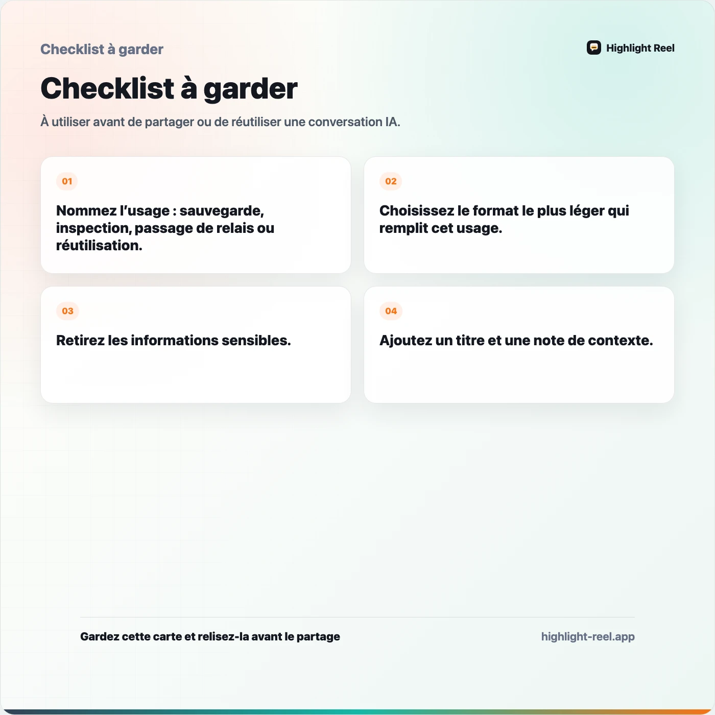 Checklist à garder pour Exporter une conversation ChatGPT sans perdre les passages utiles