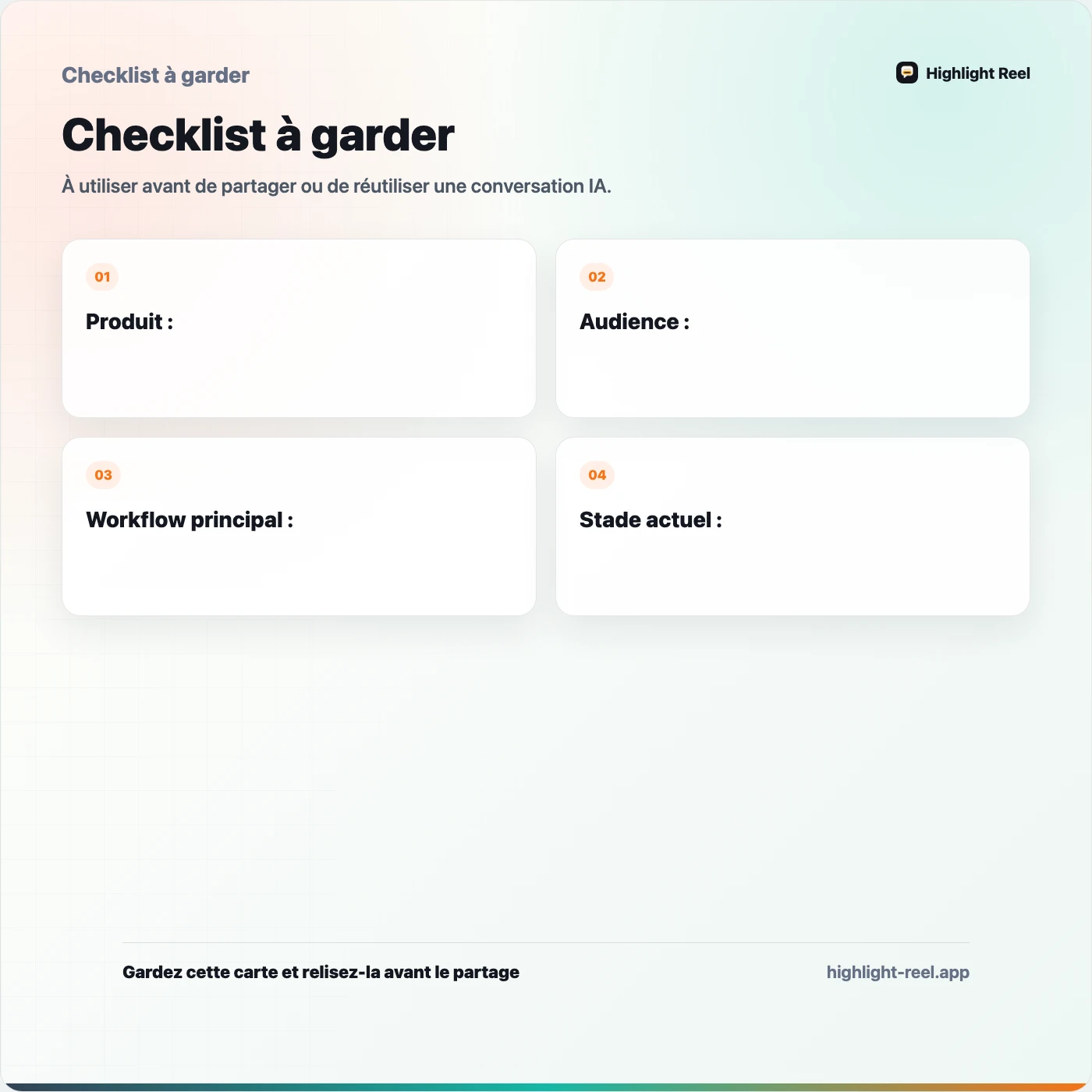 Checklist à garder pour Créer un dossier de contexte IA réutilisable pour un projet