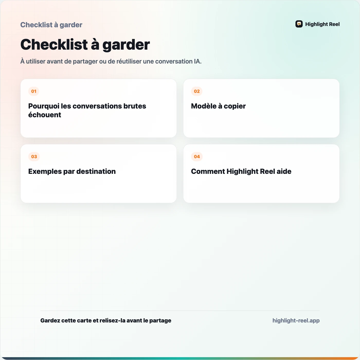 Checklist à garder pour Partager des extraits de conversation IA avec son équipe