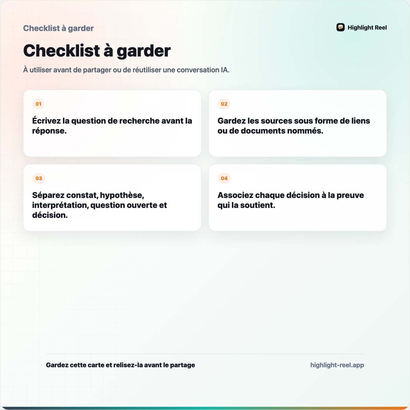 Checklist à garder pour Partager une recherche générée par IA sans perdre les sources