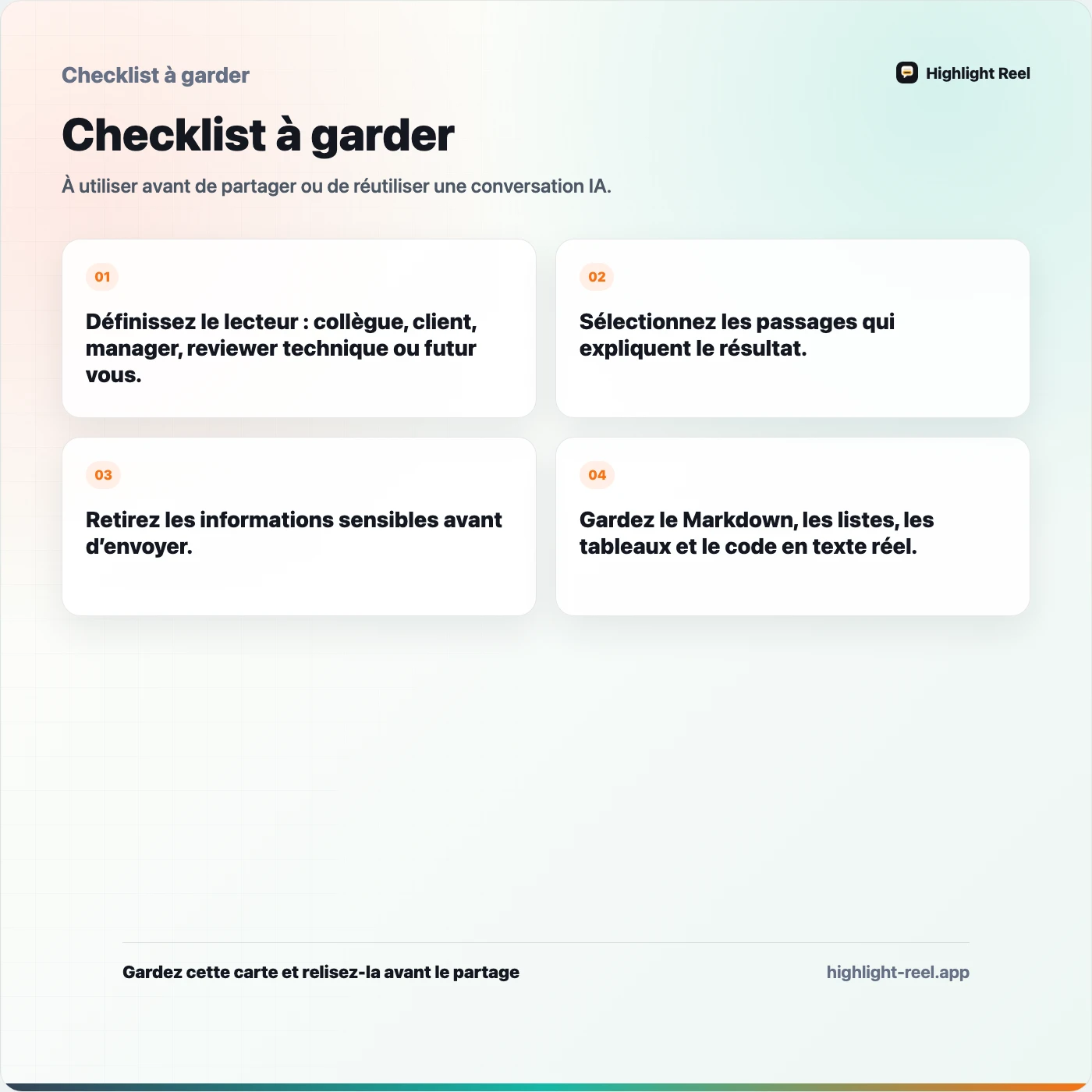 Checklist à garder pour Partager une conversation ChatGPT sans captures d’écran