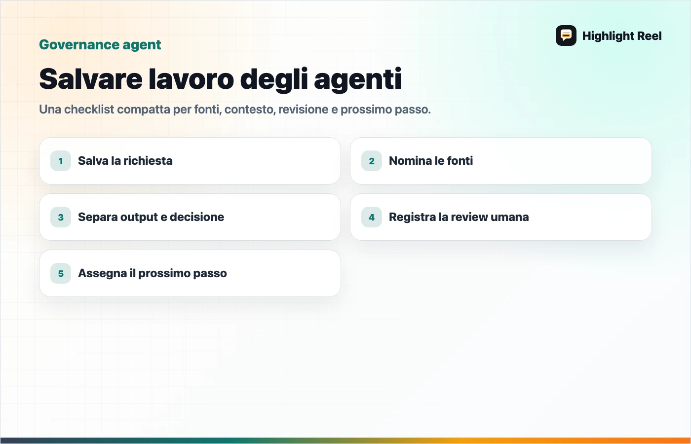 Checklist per salvare e condividere lavoro AI: Salvare lavoro degli agenti