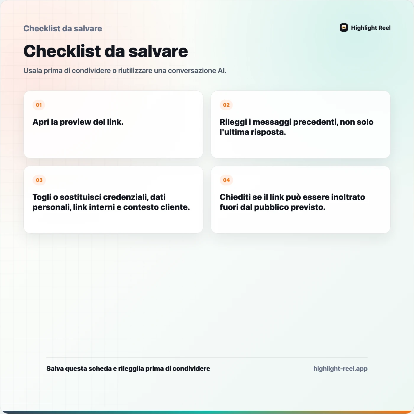 Checklist da salvare per Privacy dei link condivisi ChatGPT: cosa vedono gli altri