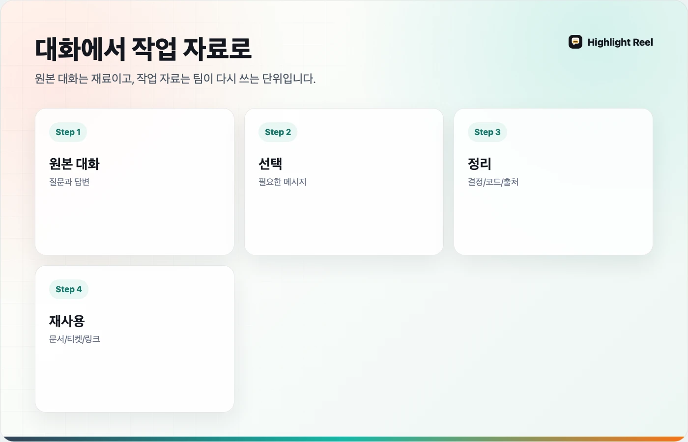 AI 대화를 나중에 다시 쓸 수 있는 작업 자료로 바꾸는 한국어 흐름