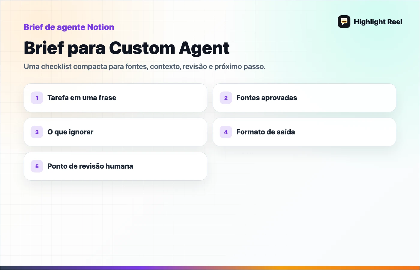 Checklist para salvar e compartilhar trabalho de IA: Brief para Custom Agent
