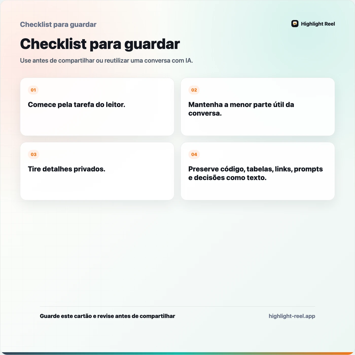 Checklist para guardar sobre Prints, links compartilhados, docs ou registros limpos?