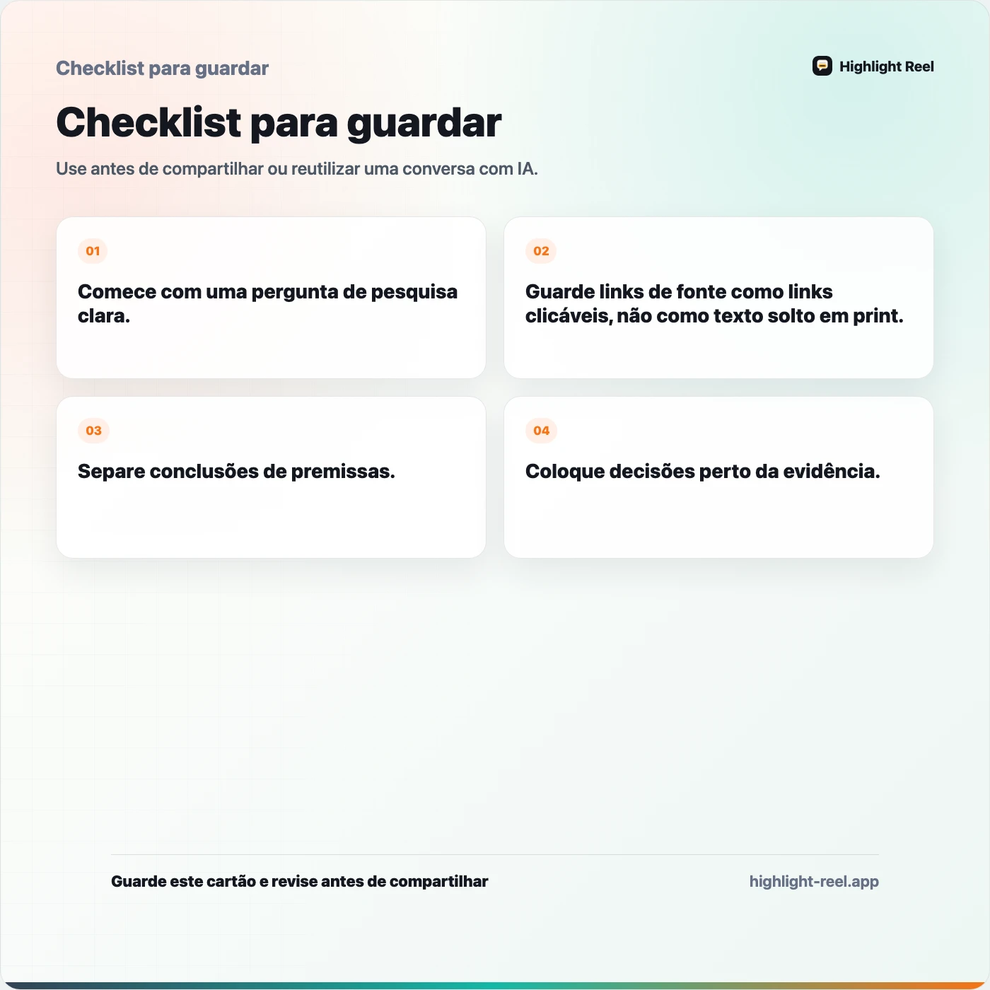 Checklist para guardar sobre Como compartilhar pesquisa feita com IA sem perder as fontes