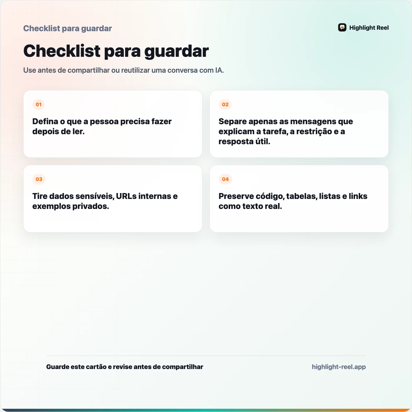 Checklist para guardar sobre Como compartilhar uma conversa do ChatGPT sem prints