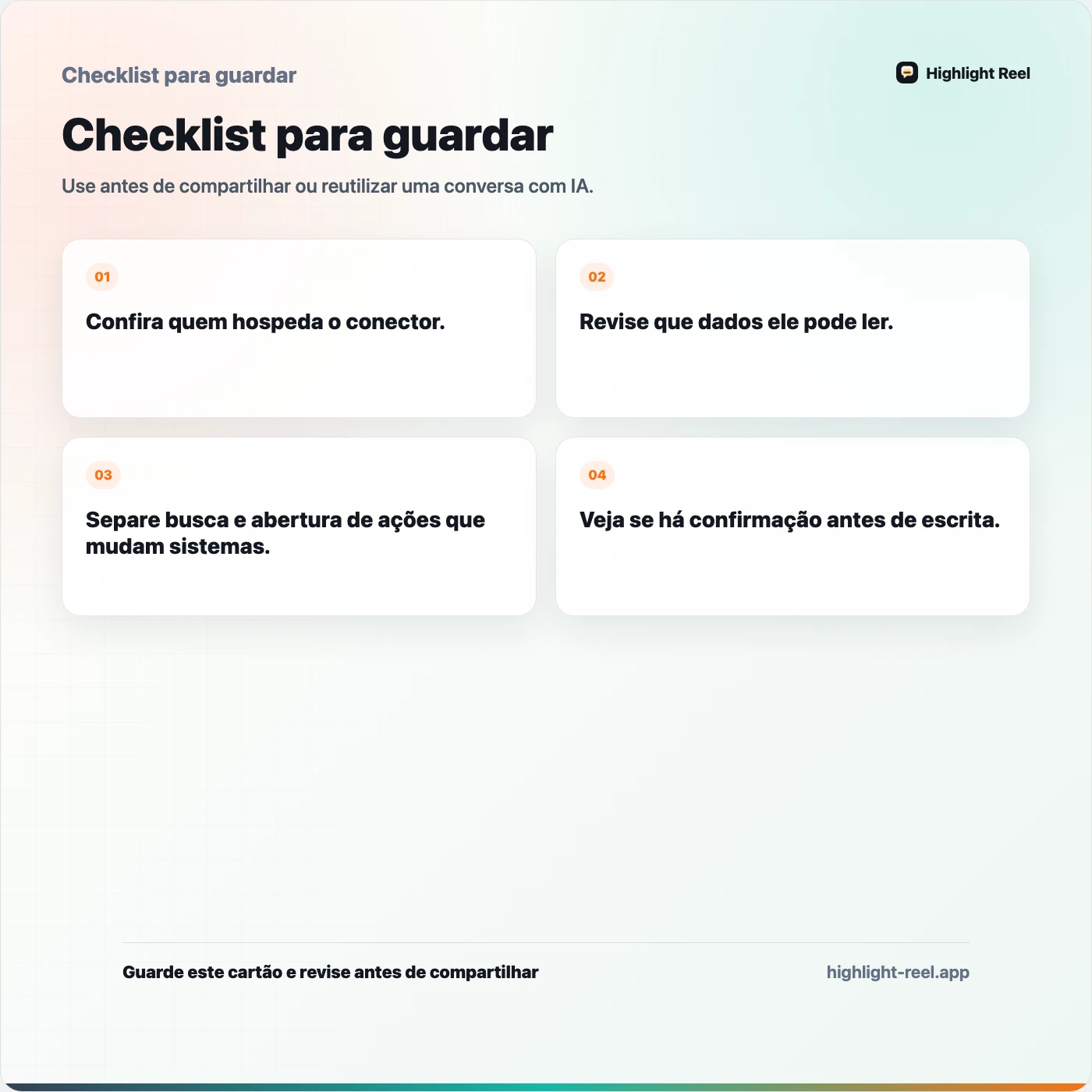 Checklist para guardar sobre O que é um conector MCP? Guia simples para usuários de ChatGPT e Claude