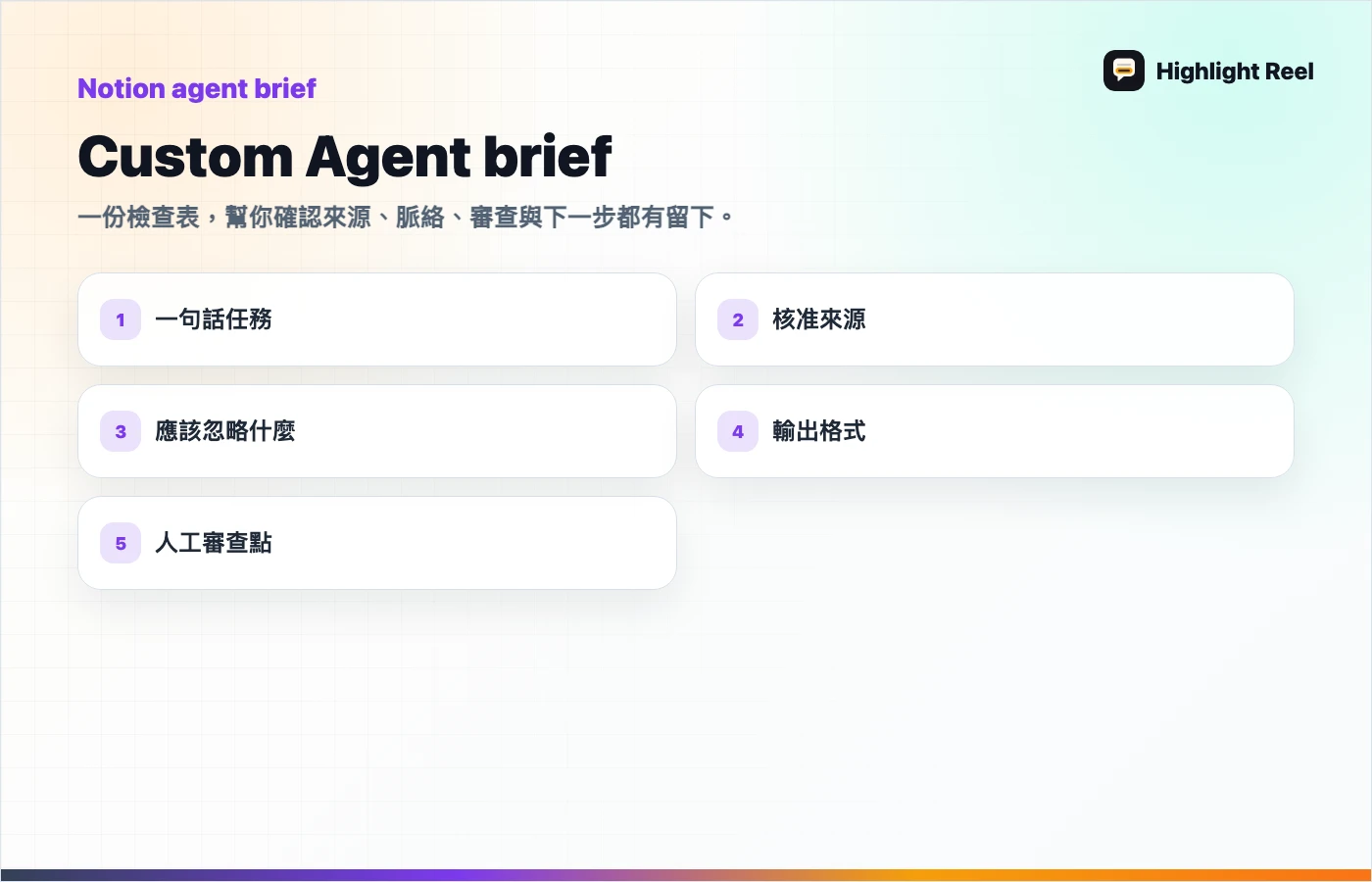 保存與分享 AI 工作的檢查表: Custom Agent brief